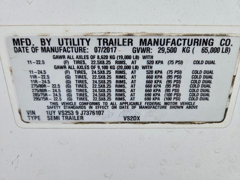 66124986 :رقم المزاد ، 1UYVS2539J7376107 vin ، 2018 Utility Vs2dx مزاد بيع