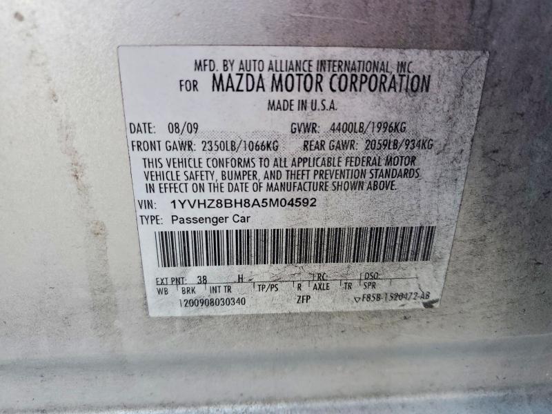 2010 Mazda 6 მანქანა იყიდება აუქციონზე, vin: 1YVHZ8BH8A5M04592, აუქციონის ნომერი: 66724636