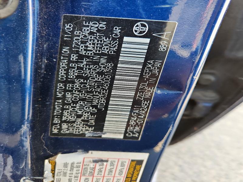 Продажа на аукционе авто 2006 Toyota Corolla, vin: JTDBR32E460061398, номер лота: 65567006