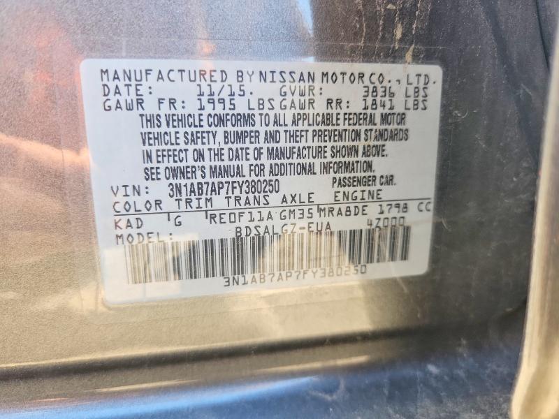 Aukcja sprzedaży 2015 Nissan Sentra, vin: 3N1AB7AP7FY380250, numer aukcji: 65664936