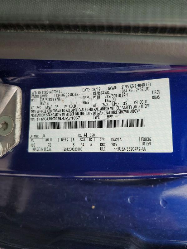 2013 Ford Escape მანქანა იყიდება აუქციონზე, vin: 1FMCU9G95DUA71067, აუქციონის ნომერი: 63940356