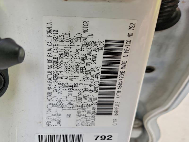 2010 Toyota Tacoma მანქანა იყიდება აუქციონზე, vin: 3TMJU4GN4AM102787, აუქციონის ნომერი: 63416596