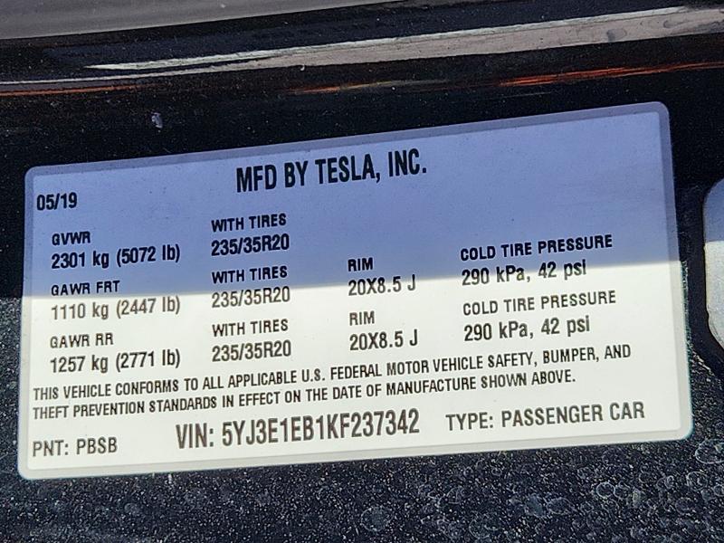 Продаж на аукціоні авто 2019 Tesla Model 3, vin: 5YJ3E1EB1KF237342, номер лоту: 66225446
