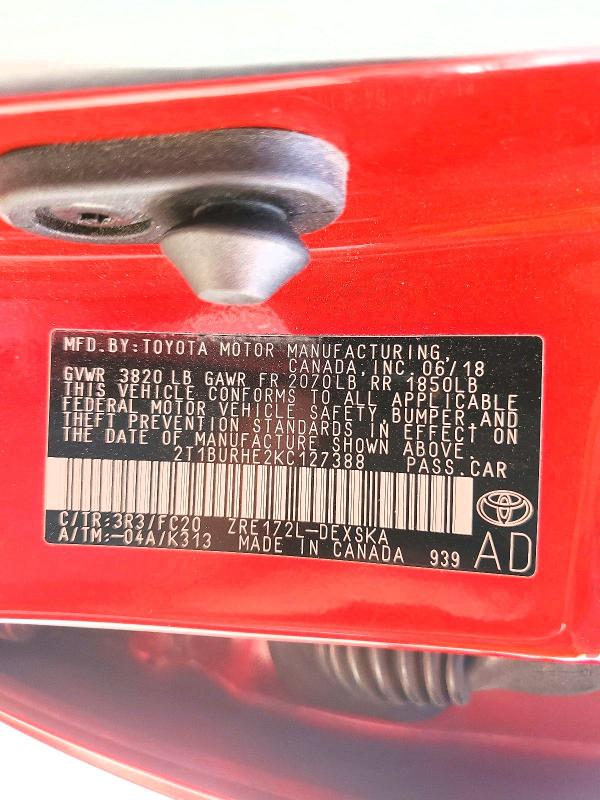 66118086 :رقم المزاد ، 2T1BURHE2KC127388 vin ، 2019 Toyota Corolla مزاد بيع