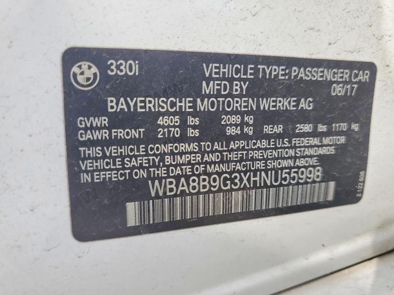 Auction sale of the 2017 Bmw 330, vin: WBA8B9G3XHNU55998, lot number: 66318206