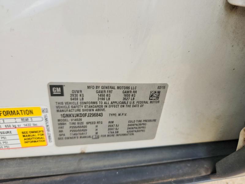 Aukcja sprzedaży 2015 Chevrolet Traverse, vin: 1GNKVJKD0FJ296843, numer aukcji: 65633516
