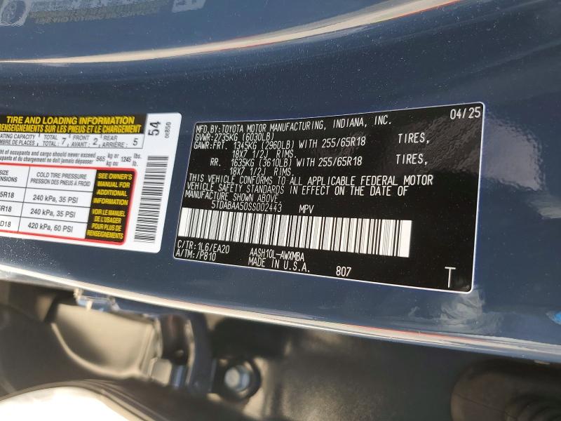 65935986 :رقم المزاد ، 5TDABAA50SS002443 vin ، 2025 Toyota Grand Highlander مزاد بيع