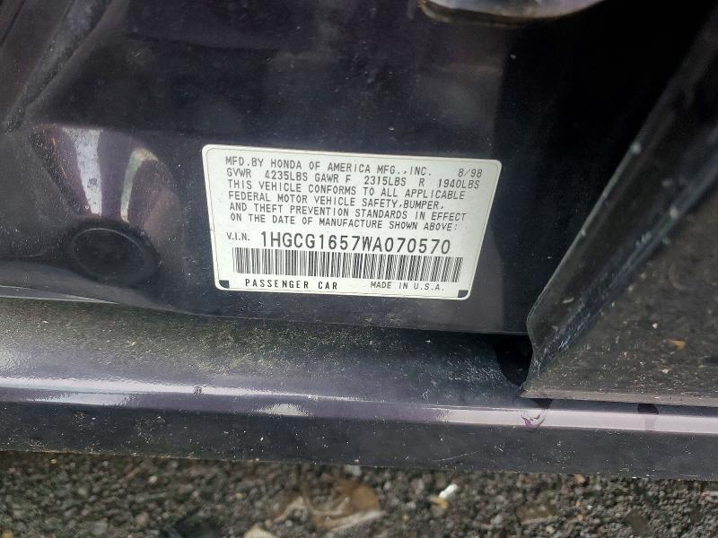 Aukcja sprzedaży 1998 Honda Accord, vin: 1HGCG1657WA070570, numer aukcji: 65035026