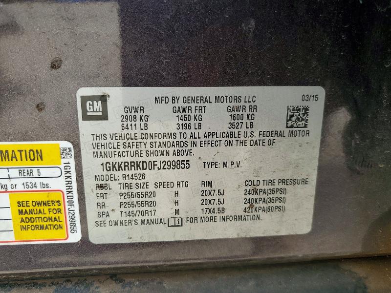 Продаж на аукціоні авто 2015 Gmc Acadia, vin: 1GKKRRKD0FJ299855, номер лоту: 63703346