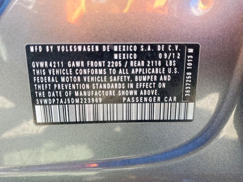 66250576 :رقم المزاد ، 3VWDP7AJ5DM223969 vin ، 2013 Volkswagen Jetta مزاد بيع