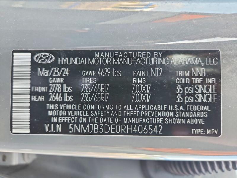 2024 Hyundai Tucson მანქანა იყიდება აუქციონზე, vin: 5NMJB3DE0RH406542, აუქციონის ნომერი: 64642886