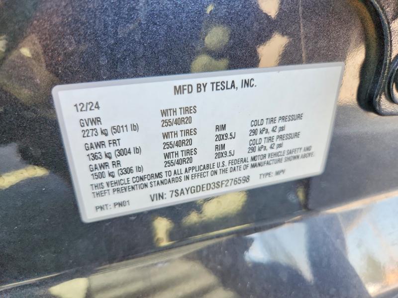 64772966 :رقم المزاد ، 7SAYGDED3SF276598 vin ، 2025 Tesla Model Y مزاد بيع