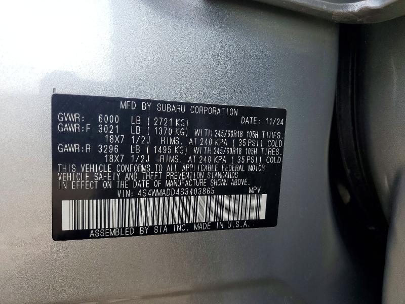 65461966 :رقم المزاد ، 4S4WMADD4S3403865 vin ، 2025 Subaru Ascent مزاد بيع