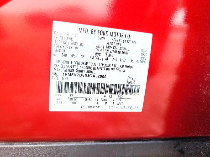 Продаж на аукціоні авто 2018 Ford Explorer, vin: 1FM5K7D85JGA52009, номер лоту: 65148006