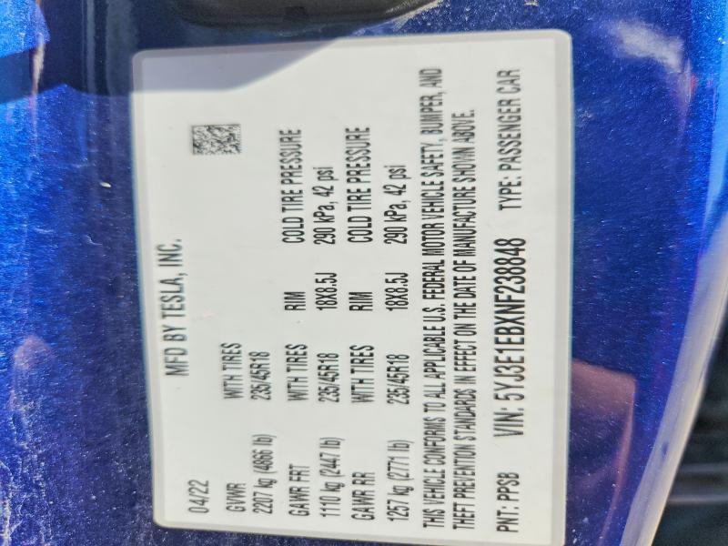 Aukcja sprzedaży 2022 Tesla Model 3, vin: 5YJ3E1EBXNF238848, numer aukcji: 64260026