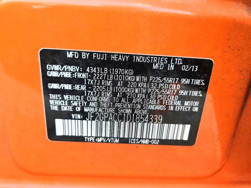 2013 Subaru Xv Crosstrek მანქანა იყიდება აუქციონზე, vin: JF2GPACC1D1854339, აუქციონის ნომერი: 63802876