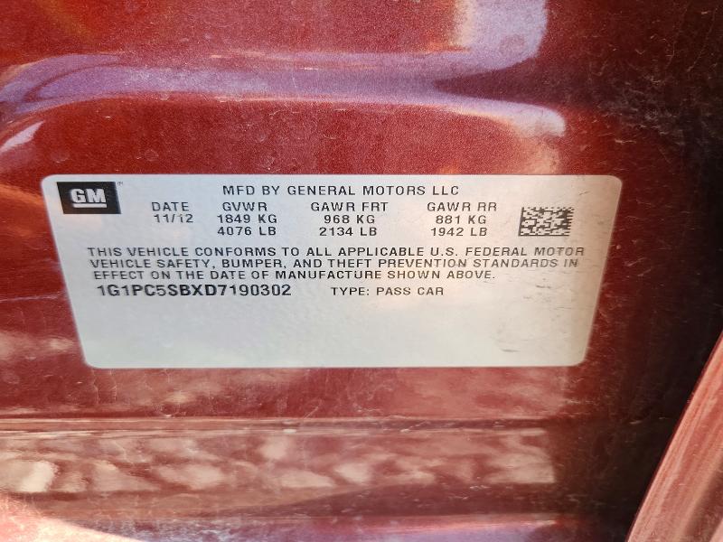 Продаж на аукціоні авто 2013 Chevrolet Cruze, vin: 1G1PC5SBXD7190302, номер лоту: 66503266