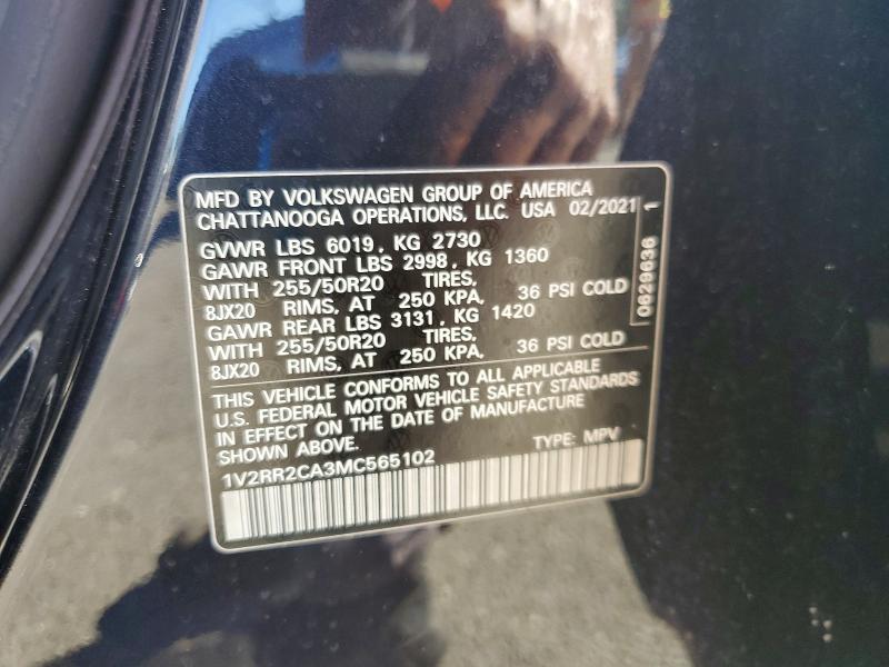 2021 Volkswagen Atlas მანქანა იყიდება აუქციონზე, vin: 1V2RR2CA3MC565102, აუქციონის ნომერი: 66506216