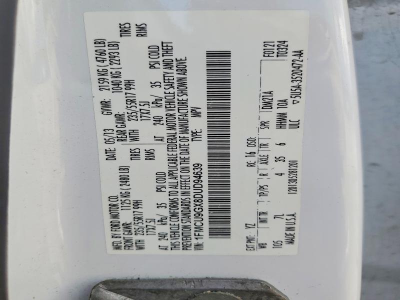 2013 Ford Escape მანქანა იყიდება აუქციონზე, vin: 1FMCU9GX8DUD94639, აუქციონის ნომერი: 64424956