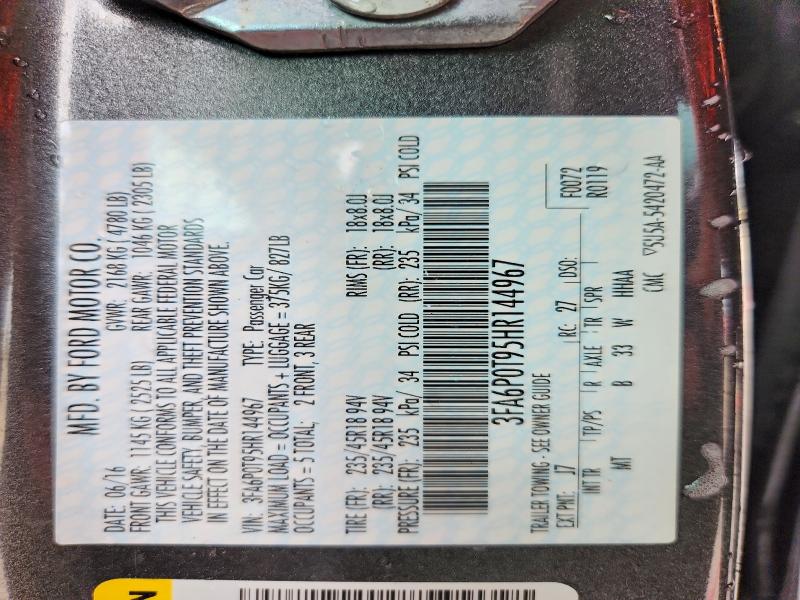 63378216 :رقم المزاد ، 3FA6P0T95HR144967 vin ، 2017 Ford Fusion مزاد بيع