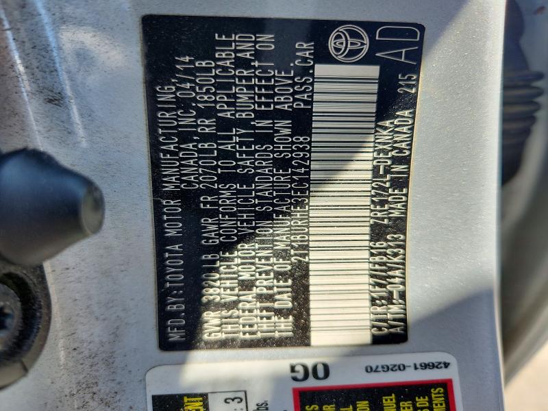 Aukcja sprzedaży 2014 Toyota Corolla, vin: 2T1BURHE3EC142938, numer aukcji: 65407586
