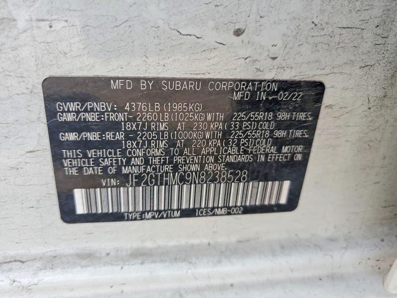 Продаж на аукціоні авто 2022 Subaru Crosstrek, vin: JF2GTHMC9N8238528, номер лоту: 64755136