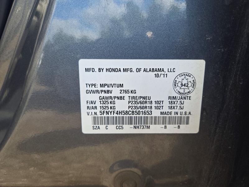 Aukcja sprzedaży 2012 Honda Pilot, vin: 5FNYF4H58CB501653, numer aukcji: 65502746