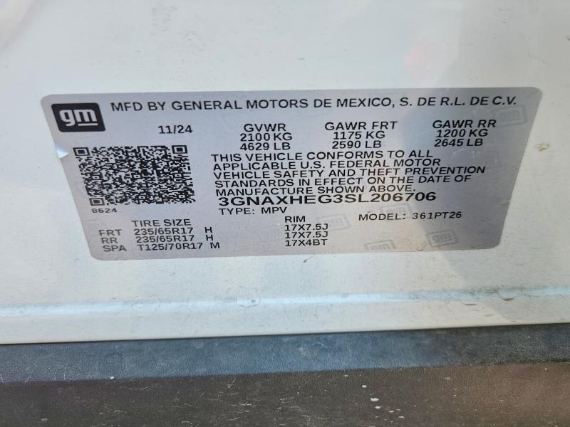 63910576 :رقم المزاد ، 3GNAXHEG3SL206706 vin ، 2025 Chevrolet Equinox مزاد بيع