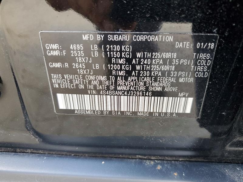 65897886 :رقم المزاد ، 4S4BSANC4J3296146 vin ، 2018 Subaru Outback مزاد بيع