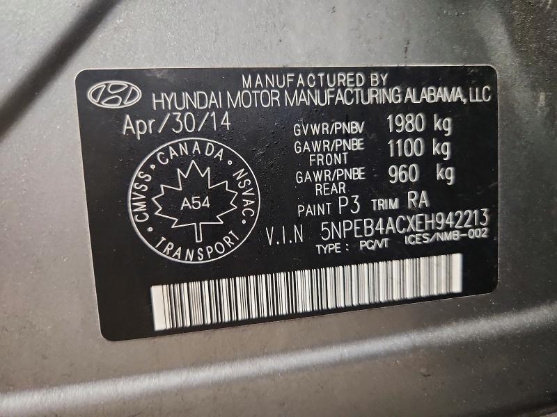2014 Hyundai Sonata მანქანა იყიდება აუქციონზე, vin: 5NPEB4ACXEH942213, აუქციონის ნომერი: 66051516