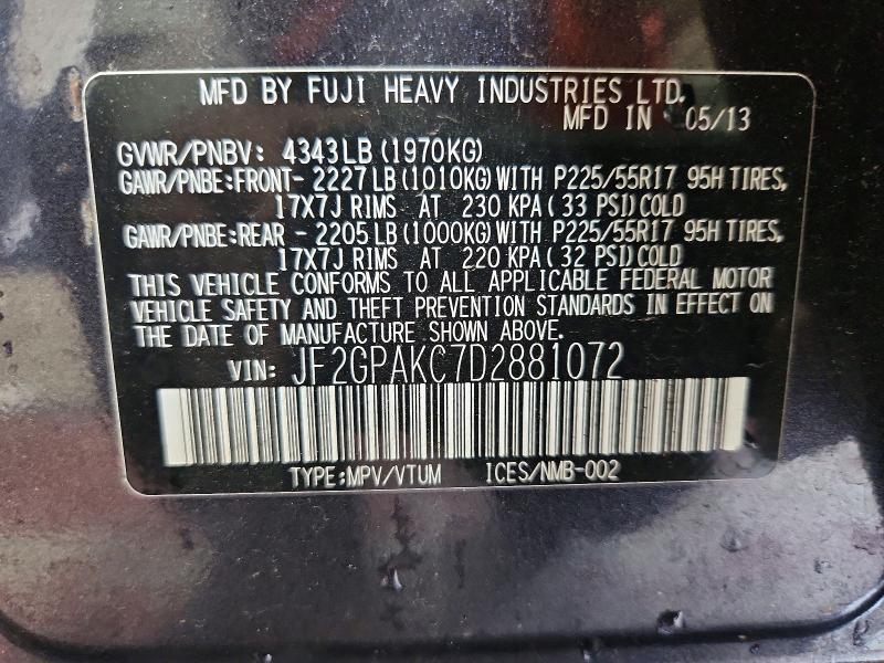 63844786 :رقم المزاد ، JF2GPAKC7D2881072 vin ، 2013 Subaru Xv Crosstrek مزاد بيع