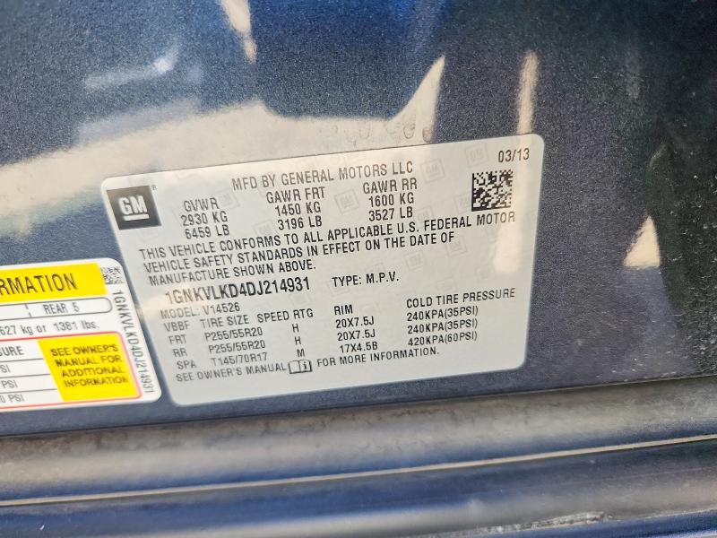 2013 Chevrolet Traverse მანქანა იყიდება აუქციონზე, vin: 1GNKVLKD4DJ214931, აუქციონის ნომერი: 65714766