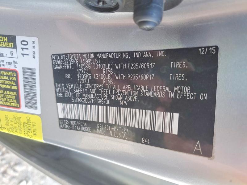 2015 Toyota Sienna მანქანა იყიდება აუქციონზე, vin: 5TDKK3DC7FS689730, აუქციონის ნომერი: 63521486