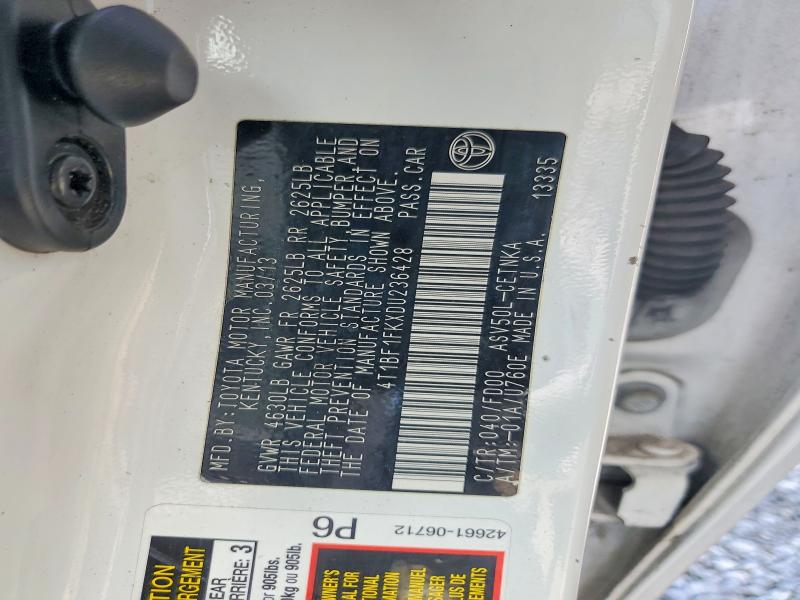 Aukcja sprzedaży 2013 Toyota Camry, vin: 4T1BF1FKXDU236428, numer aukcji: 63735816