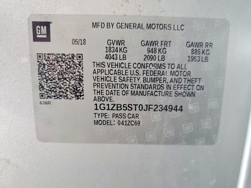 Продажа на аукционе авто 2018 Chevrolet Malibu, vin: 1G1ZB5ST0JF234944, номер лота: 64596116