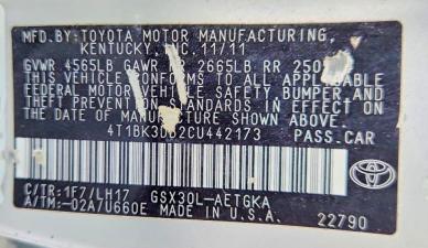 Продаж на аукціоні авто 2012 Toyota Avalon, vin: 4T1BK3DB2CU442173, номер лоту: 64202756