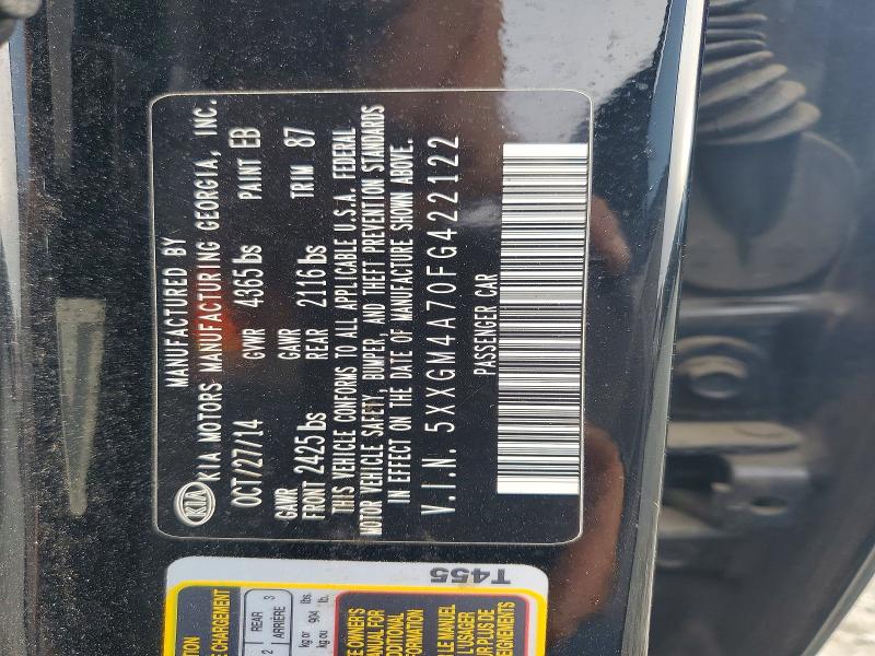 66562476 :رقم المزاد ، 5XXGM4A70FG422122 vin ، 2015 Kia Optima مزاد بيع
