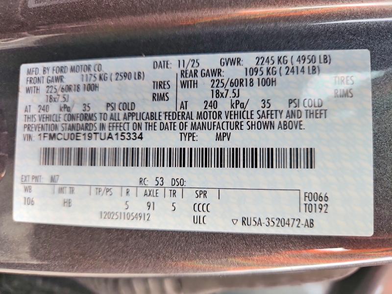 2026 Ford Escape მანქანა იყიდება აუქციონზე, vin: 1FMCU0E19TUA15334, აუქციონის ნომერი: 65564176