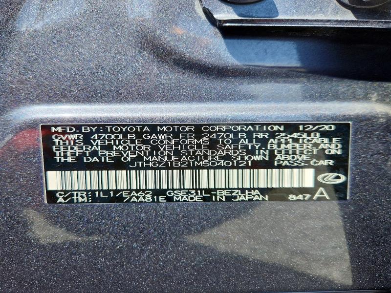 65652316 :رقم المزاد ، JTHGZ1B21M5040121 vin ، 2021 Lexus Is مزاد بيع