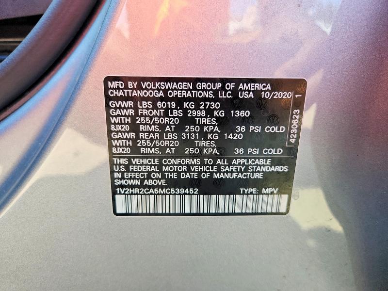 Продажа на аукционе авто 2021 Volkswagen Atlas, vin: 1V2HR2CA5MC539452, номер лота: 67021396
