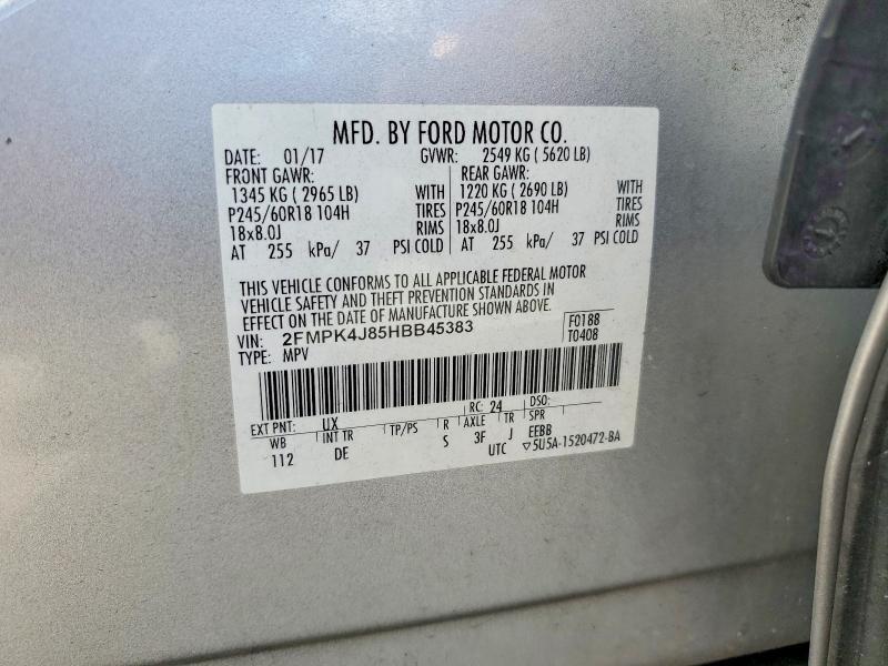 Aukcja sprzedaży 2017 Ford Edge, vin: 2FMPK4J85HBB45383, numer aukcji: 65190786