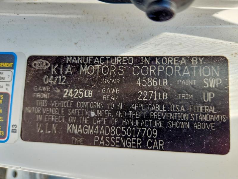Aukcja sprzedaży 2012 Kia Optima, vin: KNAGM4AD8C5017709, numer aukcji: 63586986