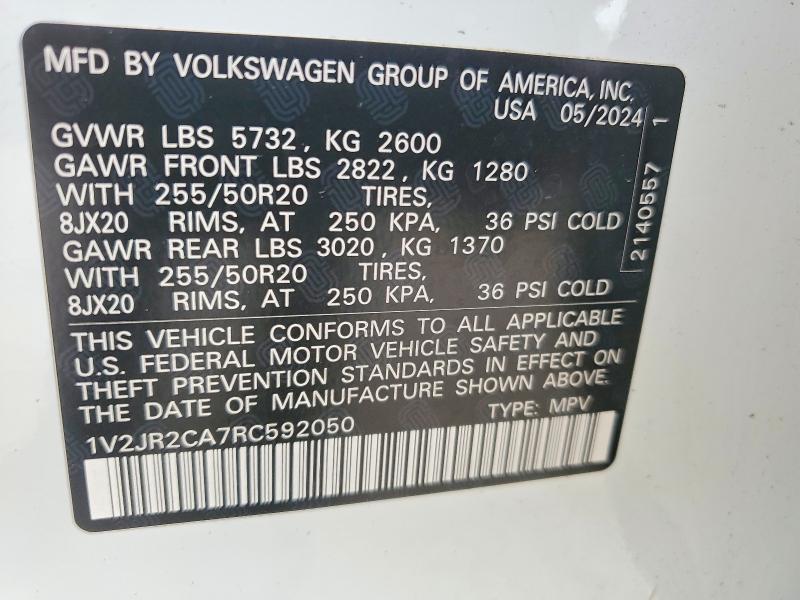 63640136 :رقم المزاد ، 1V2JR2CA7RC592050 vin ، 2024 Volkswagen Atlas مزاد بيع
