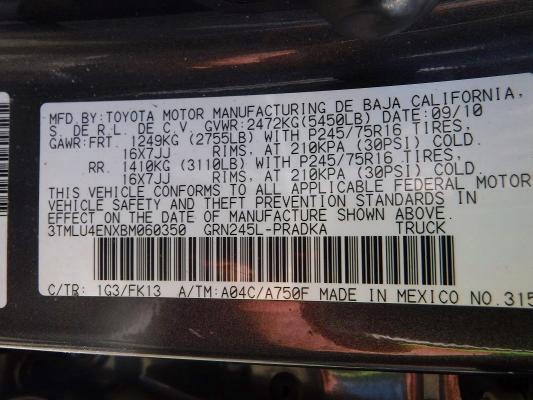 64319606 :رقم المزاد ، 3TMLU4ENXBM060350 vin ، 2011 Toyota Tacoma مزاد بيع