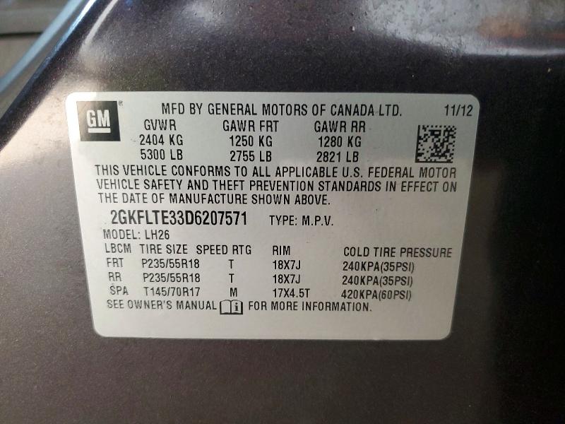 Aukcja sprzedaży 2013 Gmc Terrain, vin: 2GKFLTE33D6207571, numer aukcji: 64973046