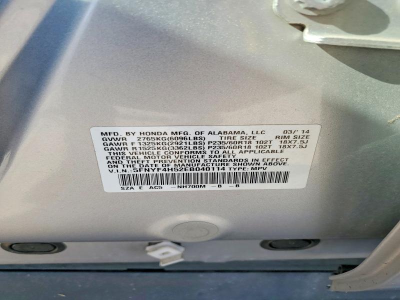 Продаж на аукціоні авто 2014 Honda Pilot, vin: 5FNYF4H52EB040114, номер лоту: 66298286