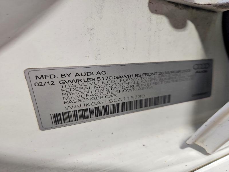 Продаж на аукціоні авто 2012 Audi S4, vin: WAUKGAFL8CA115730, номер лоту: 66507366