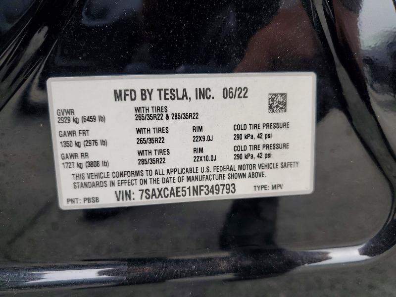 62984296 :رقم المزاد ، 7SAXCAE51NF349793 vin ، 2022 Tesla Model X مزاد بيع