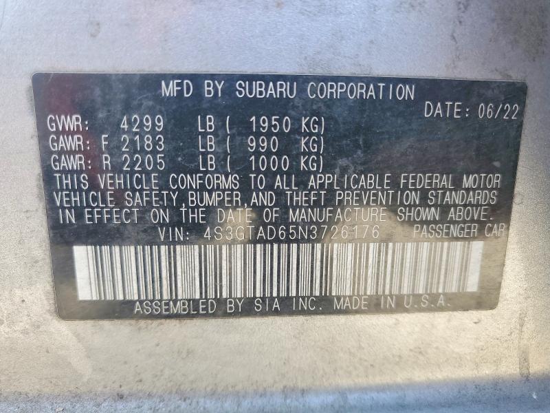 Продажа на аукционе авто 2022 Subaru Impreza, vin: 4S3GTAD65N3726176, номер лота: 63862796