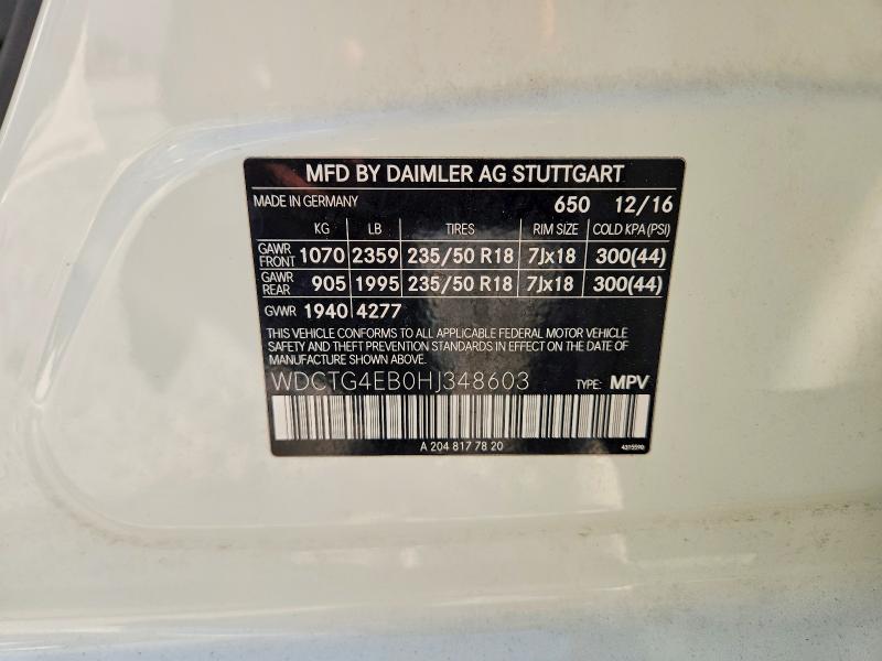 Продаж на аукціоні авто 2017 Mercedes-benz Gla, vin: WDCTG4EB0HJ348603, номер лоту: 64667286